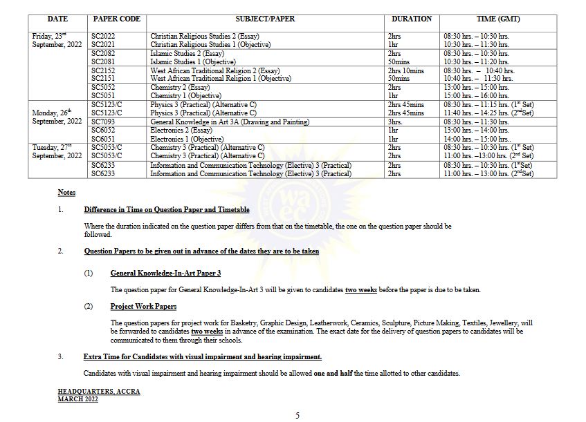 New WASSCE 2024 Timetable Download